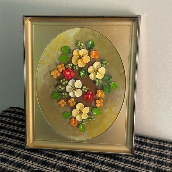 Hand Crafted Other - Vintage B. BUTSCH Signed Enamel On Metal‎ Floral Shadowbox 3D 1960/70's